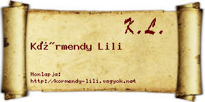 Körmendy Lili névjegykártya