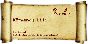 Körmendy Lili névjegykártya